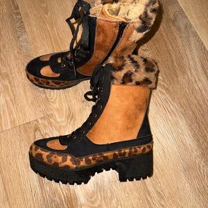 BAMBOO Leopard and Black Ankle Boots